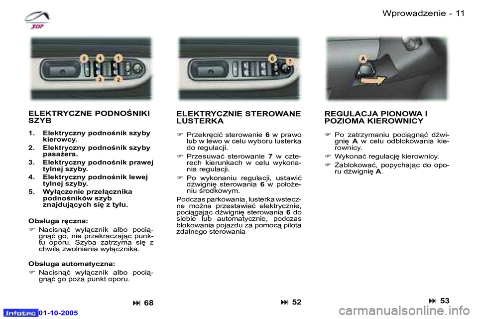 Peugeot 307 2005.5  Instrukcja Obsługi (in Polish) �1�0 �-
�0�1�-�1�0�-�2�0�0�5
�1�1
�-
�0�1�-�1�0�-�2�0�0�5
�W�p�r�o�w�a�d�z�e�n�i�e
�E�L�E�K�T�R�Y�C�Z�N�I�E� �S�T�E�R�O�W�A�N�E�  
�L�U�S�T�E�R�K�A� 
�F �  �P�r�z�e�k�r
�c�i�ć�  �s�t�e�r�o�w�a�n�i�e