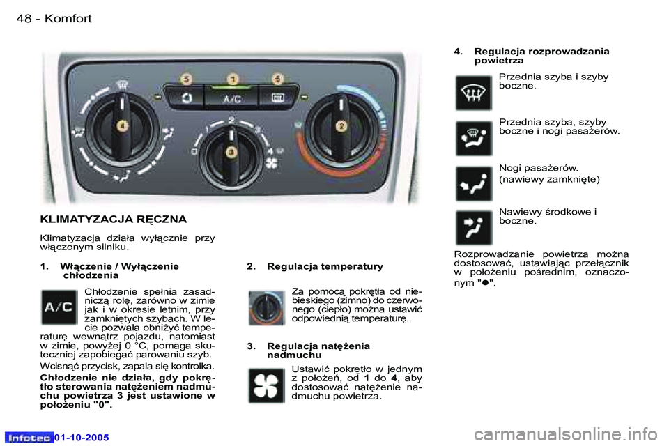 Peugeot 307 2005.5  Instrukcja Obsługi (in Polish) �K�o�m�f�o�r�t�4�8 �-
�0�1�-�1�0�-�2�0�0�5
�4�9�K�o�m�f�o�r�t�-
�0�1�-�1�0�-�2�0�0�5
�K�L�I�M�A�T�Y�Z�A�C�J�A� �R	�C�Z�N�A
�2�.�  �R�e�g�u�l�a�c�j�a� �t�e�m�p�e�r�a�t�u�r�y
�1�.�  �W�ł"�c�z�e�n
