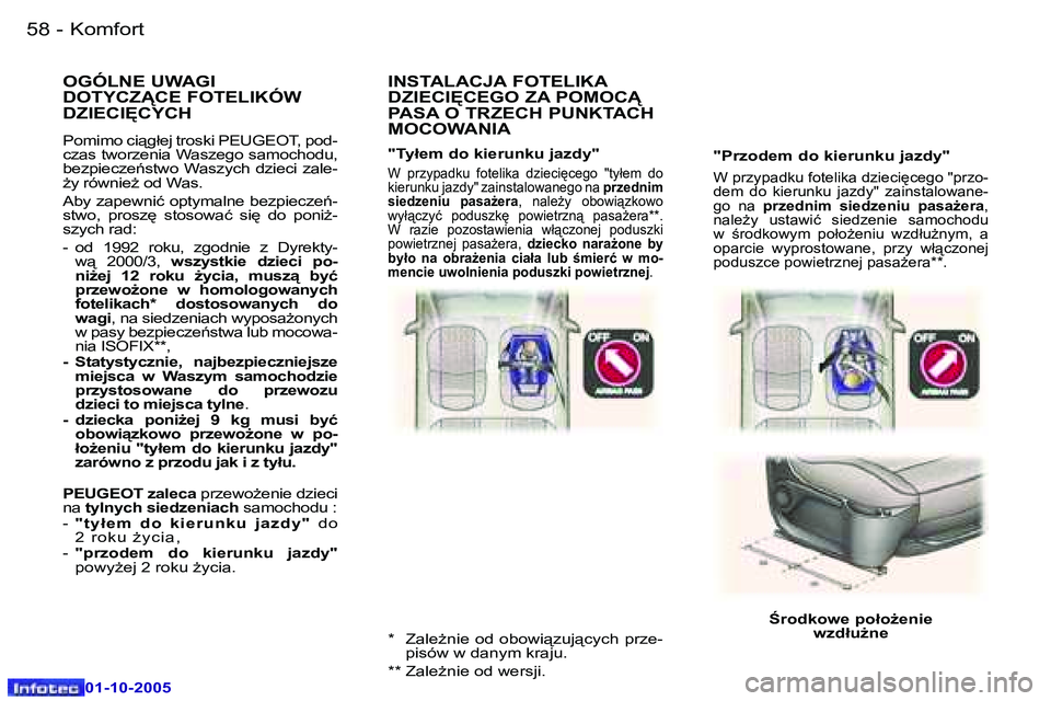 Peugeot 307 2005.5  Instrukcja Obsługi (in Polish) �K�o�m�f�o�r�t�5�8 �-
�0�1�-�1�0�-�2�0�0�5
�5�9�K�o�m�f�o�r�t�-
�0�1�-�1�0�-�2�0�0�5
�"�P�r�z�o�d�e�m� �d�o� �k�i�e�r�u�n�k�u� �j�a�z�d�y�"
�W� �p�r�z�y�p�a�d�k�u� �f�o�t�e�l�i�k�a� �d�z�i�e�c