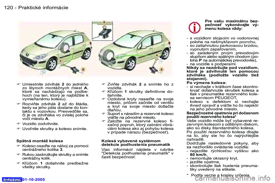 Peugeot 307 2005.5  Užívateľská príručka (in Slovak) �P�r�a�k�t�i�c�k�é� �i�n�f�o�r�m�á�c�i�e�1�2�0 �-
�0�1�-�1�0�-�2�0�0�5
�1�2�1�P�r�a�k�t�i�c�k�é� �i�n�f�o�r�m�á�c�i�e�-
�0�1�-�1�0�-�2�0�0�5
�F�  �U�m�i�e�s�t�n�i�t�e�  �z�d�v�i�h�á�k�  �2� �d�o�
