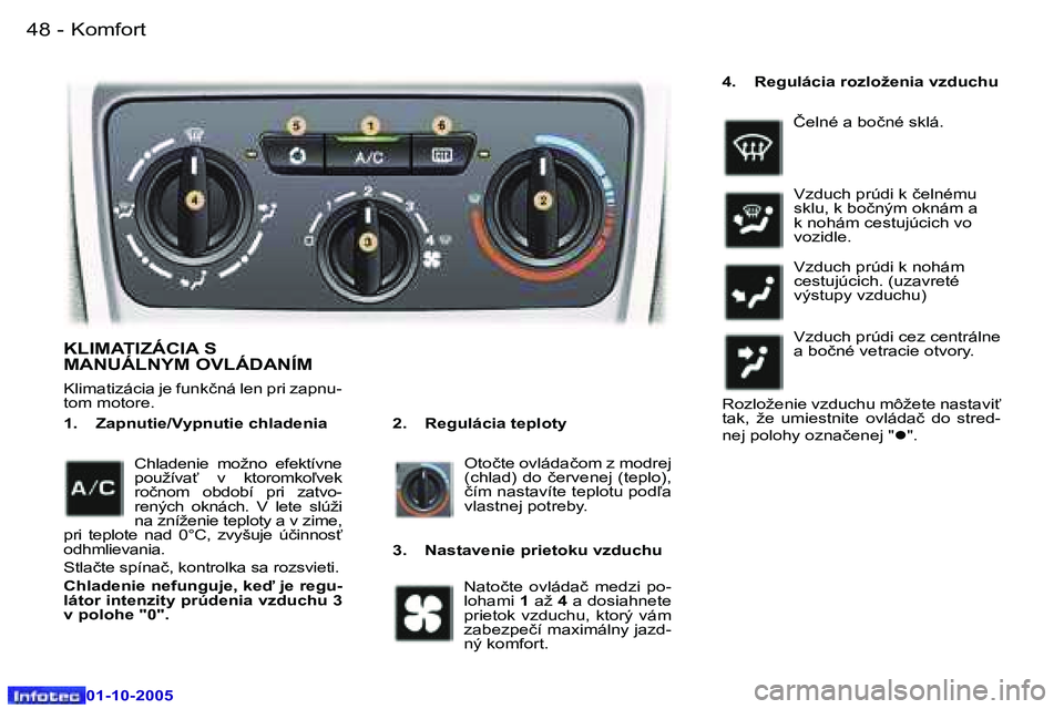 Peugeot 307 2005.5  Užívateľská príručka (in Slovak) �K�o�m�f�o�r�t�4�8 �-
�0�1�-�1�0�-�2�0�0�5
�4�9�K�o�m�f�o�r�t�-
�0�1�-�1�0�-�2�0�0�5
�K�L�I�M�A�T�I�Z�Á�C�I�A� �S�  
�M�A�N�U�Á�L�N�Y�M� �O�V�L�Á�D�A�N�Í�M
�2�.�  �R�e�g�u�l�á�c�i�a� �t�e�p�l�o�t