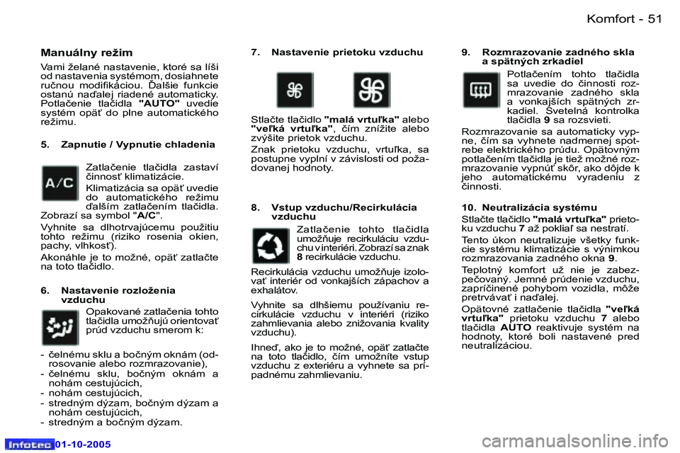 Peugeot 307 2005.5  Užívateľská príručka (in Slovak) �K�o�m�f�o�r�t�5�0 �-
�0�1�-�1�0�-�2�0�0�5
�5�1�K�o�m�f�o�r�t�-
�0�1�-�1�0�-�2�0�0�5
�M�a�n�u�á�l�n�y� �r�e�ž�i�m
�V�a�m�i� �ž�e�l�a�n�é� �n�a�s�t�a�v�e�n�i�e�,� �k�t�o�r�é� �s�a� �l�í�š�i�  
�