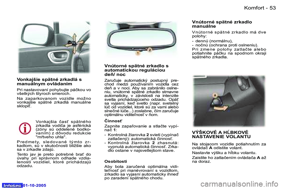 Peugeot 307 2005.5  Užívateľská príručka (in Slovak) �K�o�m�f�o�r�t�5�2 �-
�0�1�-�1�0�-�2�0�0�5
�5�3�K�o�m�f�o�r�t�-
�0�1�-�1�0�-�2�0�0�5
�V�o�n�k�a�j�š�i�e� �s�p�ä�t�n�é� �z�r�k�a�d�l�á� �s�  
�m�a�n�u�á�l�n�y�m� �o�v�l�á�d�a�n�í�m
�P�r�i� �n�a�