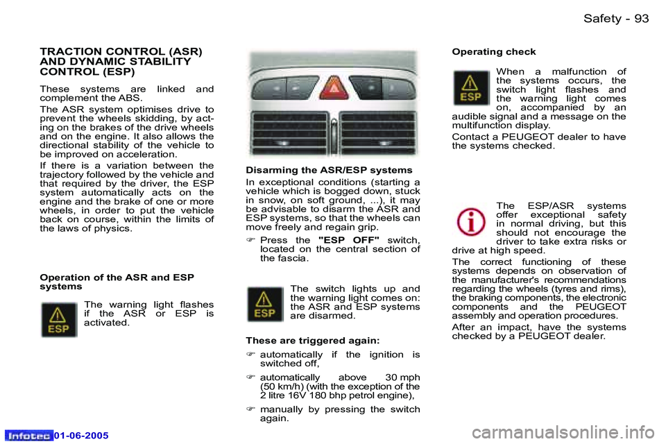 Peugeot 307 2005  Owners Manual �S�a�f�e�t�y�9�2 �-
�0�1�-�0�6�-�2�0�0�5
�9�3�S�a�f�e�t�y�-
�0�1�-�0�6�-�2�0�0�5
�T�R�A�C�T�I�O�N� �C�O�N�T�R�O�L� �(�A�S�R�)�  
�A�N�D� �D�Y�N�A�M�I�C� �S�T�A�B�I�L�I�T�Y� 
�C�O�N�T�R�O�L� �(�E�S�P�)