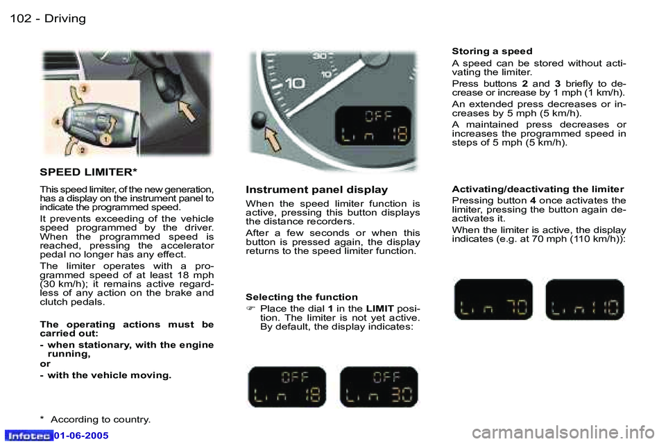 Peugeot 307 2005  Owners Manual �D�r�i�v�i�n�g�1�0�2 �-
�0�1�-�0�6�-�2�0�0�5
�1�0�3�D�r�i�v�i�n�g�-
�0�1�-�0�6�-�2�0�0�5
�S�P�E�E�D� �L�I�M�I�T�E�R�*
�T�h�i�s� �s�p�e�e�d� �l�i�m�i�t�e�r�,� �o�f� �t�h�e� �n�e�w� �g�e�n�e�r�a�t�i�o�n