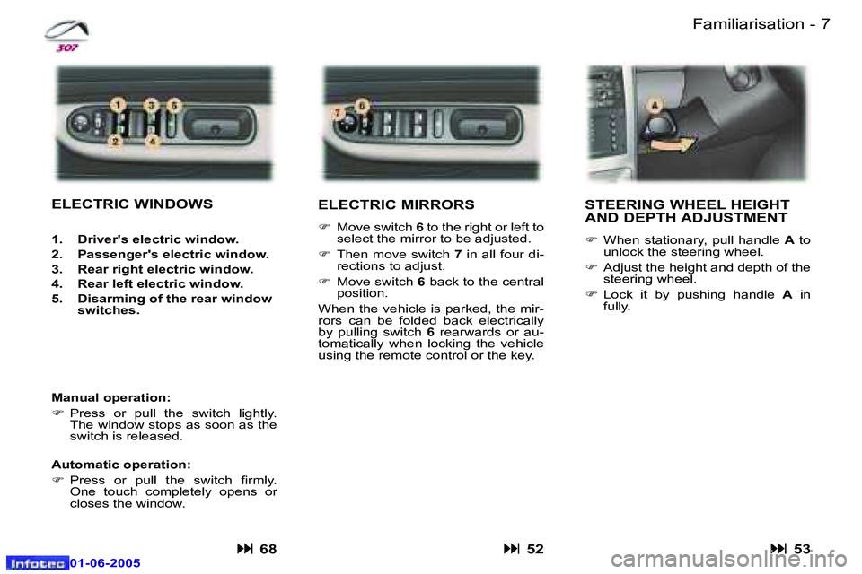 Peugeot 307 2005  Owners Manual �6 �-
�0�1�-�0�6�-�2�0�0�5
�7
�-
�0�1�-�0�6�-�2�0�0�5
�F�a�m�i�l�i�a�r�i�s�a�t�i�o�n
�E�L�E�C�T�R�I�C� �M�I�R�R�O�R�S
�F �  �M�o�v�e� �s�w�i�t�c�h�  �6� �t�o� �t�h�e� �r�i�g�h�t� �o�r� �l�e�f�t� �t�o�