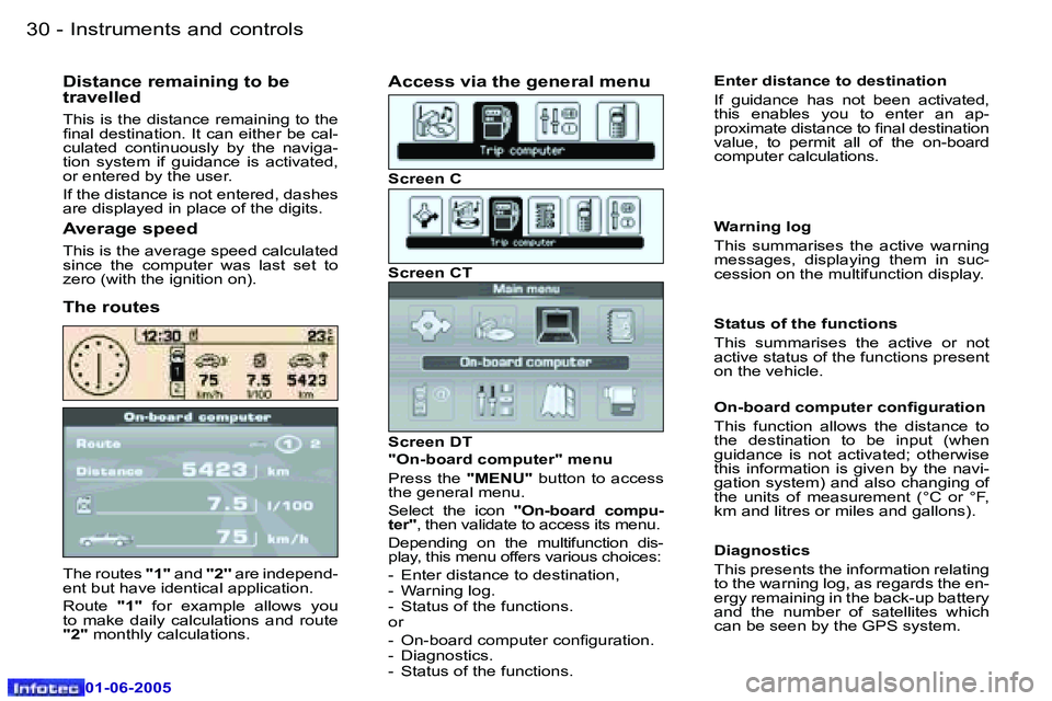 Peugeot 307 2005 Owners Guide �I�n�s�t�r�u�m�e�n�t�s� �a�n�d� �c�o�n�t�r�o�l�s�3�0 �-
�0�1�-�0�6�-�2�0�0�5
�T�h�e� �r�o�u�t�e�s� �"�1�"� �a�n�d�  �'�'�2�'�'� �a�r�e� �i�n�d�e�p�e�n�d�-
�e�n�t� �b�u�t� �h�a�