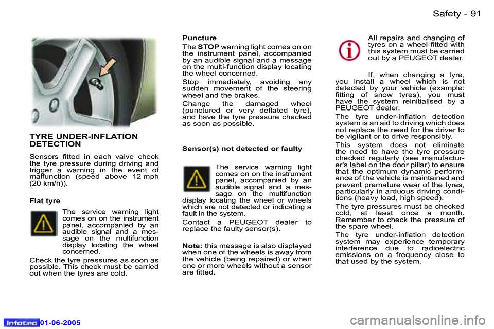 Peugeot 307 2005 Owners Manual �S�a�f�e�t�y�9�0 �-
�0�1�-�0�6�-�2�0�0�5
�9�1�S�a�f�e�t�y�-
�0�1�-�0�6�-�2�0�0�5
�T�Y�R�E� �U�N�D�E�R�-�I�N�F�L�A�T�I�O�N�  
�D�E�T�E�C�T�I�O�N
�S�e�n�s�o�r�s�  �i�t�t�e�d�  �i�n�  �e�a�c�h�  �v�a�l�v