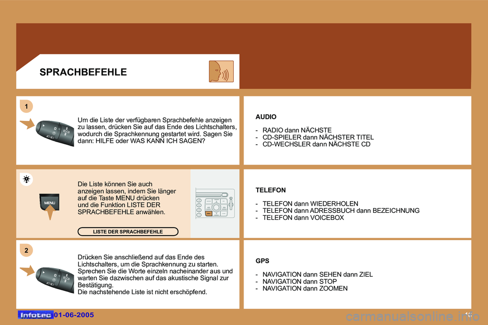 Peugeot 307 2005  Betriebsanleitung (in German) �1�6�0�1�-�0�6�-�2�0�0�5�0�1�-�0�6�-�2�0�0�5
�D�r�ü�c�k�e�n� �S�i�e� �a�n�s�c�h�l�i�e�ß�e�n�d� �a�u�f� �d�a�s� �E�n�d�e� �d�e�s�  
�L�i�c�h�t�s�c�h�a�l�t�e�r�s�,� �u�m� �d�i�e� �S�p�r�a�c�h�k�e�n�n�