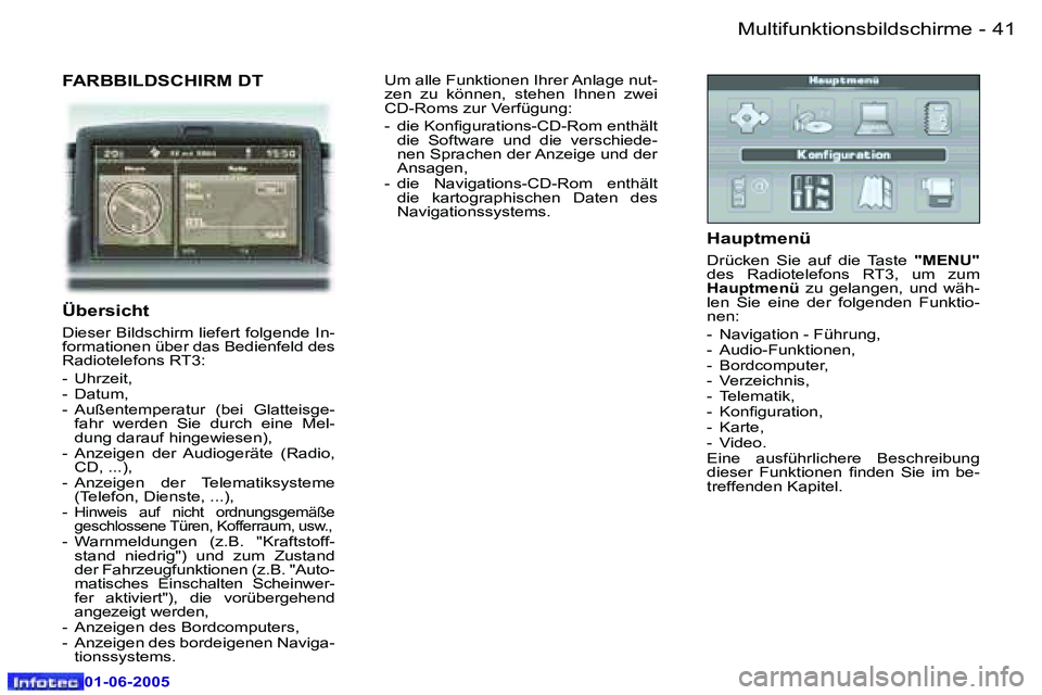 Peugeot 307 2005  Betriebsanleitung (in German) �4�0 �-
�0�1�-�0�6�-�2�0�0�5
�4�1
�-
�0�1�-�0�6�-�2�0�0�5
�F�A�R�B�B�I�L�D�S�C�H�I�R�M� �D�T
�Ü�b�e�r�s�i�c�h�t 
�D�i�e�s�e�r� �B�i�l�d�s�c�h�i�r�m� �l�i�e�f�e�r�t� �f�o�l�g�e�n�d�e� �I�n�- 
�f�o�r�m