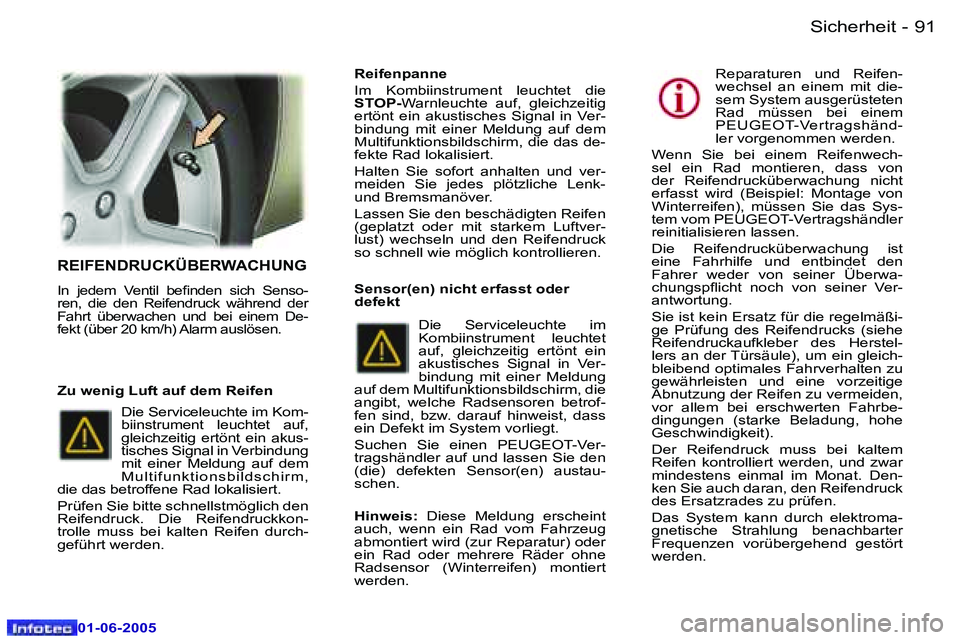 Peugeot 307 2005  Betriebsanleitung (in German) �S�i�c�h�e�r�h�e�i�t�9�0 �-
�0�1�-�0�6�-�2�0�0�5
�9�1�S�i�c�h�e�r�h�e�i�t�-
�0�1�-�0�6�-�2�0�0�5
�R�E�I�F�E�N�D�R�U�C�K�Ü�B�E�R�W�A�C�H�U�N�G
�I�n�  �j�e�d�e�m�  �V�e�n�t�i�l�  �b�e�i�n�d�e�n�  �s�i�