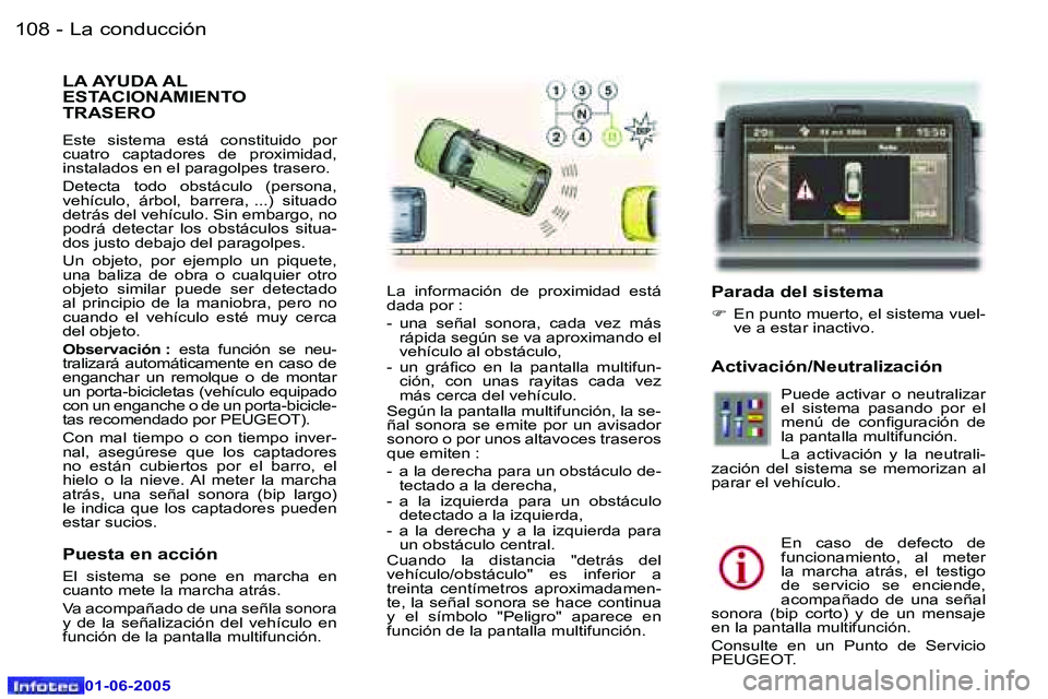 Peugeot 307 2005  Manual del propietario (in Spanish) �L�a� �c�o�n�d�u�c�c�i�ó�n�1�0�8 �-
�0�1�-�0�6�-�2�0�0�5
�L�A� �A�Y�U�D�A� �A�L�  
�E�S�T�A�C�I�O�N�A�M�I�E�N�T�O� 
�T�R�A�S�E�R�O
�E�s�t�e�  �s�i�s�t�e�m�a�  �e�s�t�á�  �c�o�n�s�t�i�t�u�i�d�o�  �p�