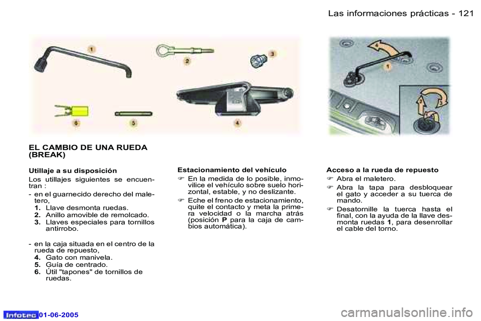Peugeot 307 2005  Manual del propietario (in Spanish) �L�a�s� �i�n�f�o�r�m�a�c�i�o�n�e�s� �p�r�á�c�t�i�c�a�s�1�2�0 �-
�0�1�-�0�6�-�2�0�0�5
�1�2�1�L�a�s� �i�n�f�o�r�m�a�c�i�o�n�e�s� �p�r�á�c�t�i�c�a�s�-
�0�1�-�0�6�-�2�0�0�5
�E�s�t�a�c�i�o�n�a�m�i�e�n�t�
