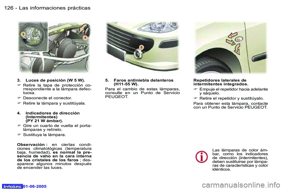 Peugeot 307 2005  Manual del propietario (in Spanish) �L�a�s� �i�n�f�o�r�m�a�c�i�o�n�e�s� �p�r�á�c�t�i�c�a�s�1�2�6 �-
�0�1�-�0�6�-�2�0�0�5
�1�2�7�L�a�s� �i�n�f�o�r�m�a�c�i�o�n�e�s� �p�r�á�c�t�i�c�a�s�-
�0�1�-�0�6�-�2�0�0�5
�R�e�p�e�t�i�d�o�r�e�s� �l�a�