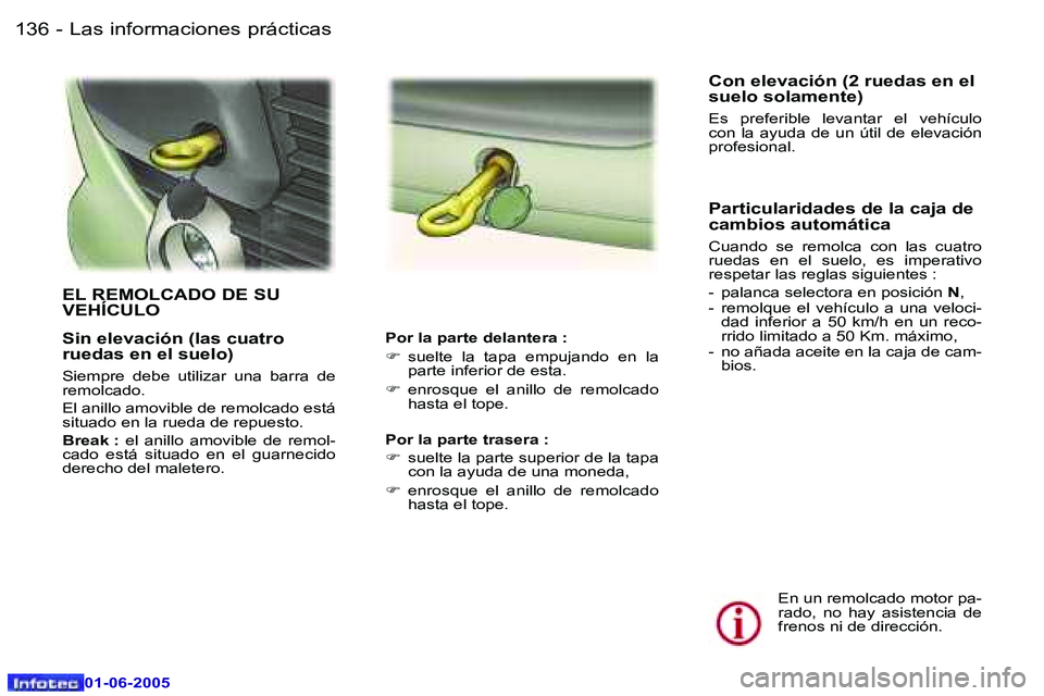 Peugeot 307 2005  Manual del propietario (in Spanish) �L�a�s� �i�n�f�o�r�m�a�c�i�o�n�e�s� �p�r�á�c�t�i�c�a�s�1�3�6 �-
�0�1�-�0�6�-�2�0�0�5
�1�3�7�L�a�s� �i�n�f�o�r�m�a�c�i�o�n�e�s� �p�r�á�c�t�i�c�a�s�-
�0�1�-�0�6�-�2�0�0�5
�S�i�n� �e�l�e�v�a�c�i�ó�n� 
