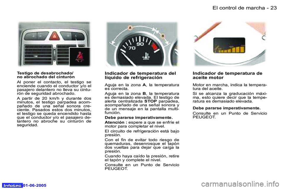 Peugeot 307 2005  Manual del propietario (in Spanish) �2�2 �-
�0�1�-�0�6�-�2�0�0�5
�2�3
�-
�0�1�-�0�6�-�2�0�0�5
�T�e�s�t�i�g�o� �d�e� �d�e�s�a�b�r�o�c�h�a�d�o�/ 
�n�o� �a�b�r�o�c�h�a�d�o� �d�e�l� �c�i�n�t�u�r�ó�n 
�A�l�  �p�o�n�e�r�  �e�l�  �c�o�n�t�a�c