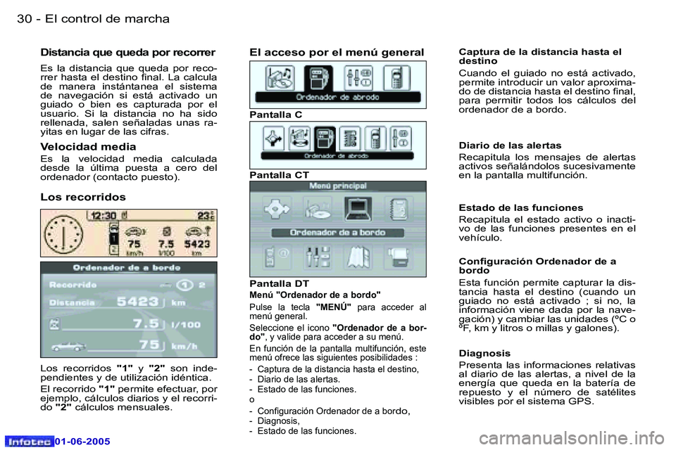 Peugeot 307 2005  Manual del propietario (in Spanish) �3�0 �-
�0�1�-�0�6�-�2�0�0�5
�L�o�s�  �r�e�c�o�r�r�i�d�o�s� �"�1�"�  �y� �"�2�" �  �s�o�n�  �i�n�d�e�-
�p�e�n�d�i�e�n�t�e�s� �y� �d�e� �u�t�i�l�i�z�a�c�i�ó�n� �i�d�é�n�t�i�c�a�. 
�E�