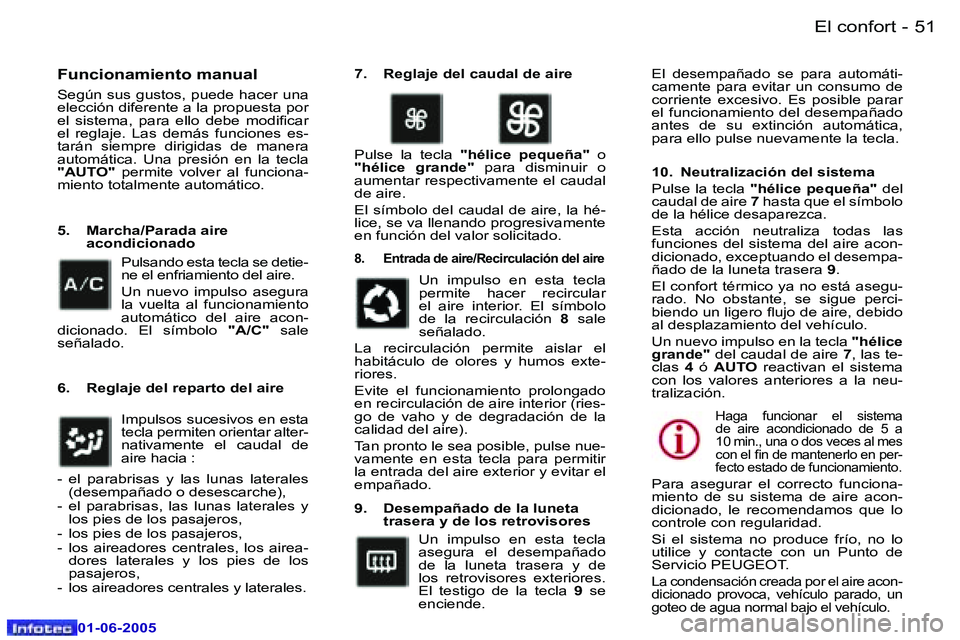 Peugeot 307 2005  Manual del propietario (in Spanish) �5�0 �-
�0�1�-�0�6�-�2�0�0�5
�5�1
�-
�0�1�-�0�6�-�2�0�0�5
�F�u�n�c�i�o�n�a�m�i�e�n�t�o� �m�a�n�u�a�l
�S�e�g�ú�n� �s�u�s� �g�u�s�t�o�s�,� �p�u�e�d�e� �h�a�c�e�r� �u�n�a�  
�e�l�e�c�c�i�ó�n� �d�i�f�e�