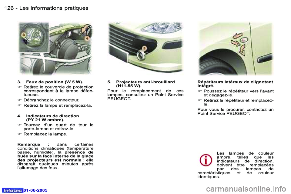 Peugeot 307 2005  Manuel du propriétaire (in French) �L�e�s� �i�n�f�o�r�m�a�t�i�o�n�s� �p�r�a�t�i�q�u�e�s�1�2�6 �-
�0�1�-�0�6�-�2�0�0�5
�1�2�7�L�e�s� �i�n�f�o�r�m�a�t�i�o�n�s� �p�r�a�t�i�q�u�e�s�-
�0�1�-�0�6�-�2�0�0�5
�R�é�p�é�t�i�t�e�u�r�s� �l�a�t�é