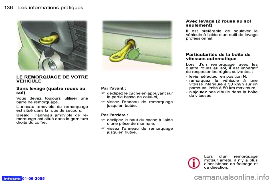 Peugeot 307 2005  Manuel du propriétaire (in French) �L�e�s� �i�n�f�o�r�m�a�t�i�o�n�s� �p�r�a�t�i�q�u�e�s�1�3�6 �-
�0�1�-�0�6�-�2�0�0�5
�1�3�7�L�e�s� �i�n�f�o�r�m�a�t�i�o�n�s� �p�r�a�t�i�q�u�e�s�-
�0�1�-�0�6�-�2�0�0�5
�S�a�n�s� �l�e�v�a�g�e� �(�q�u�a�t�