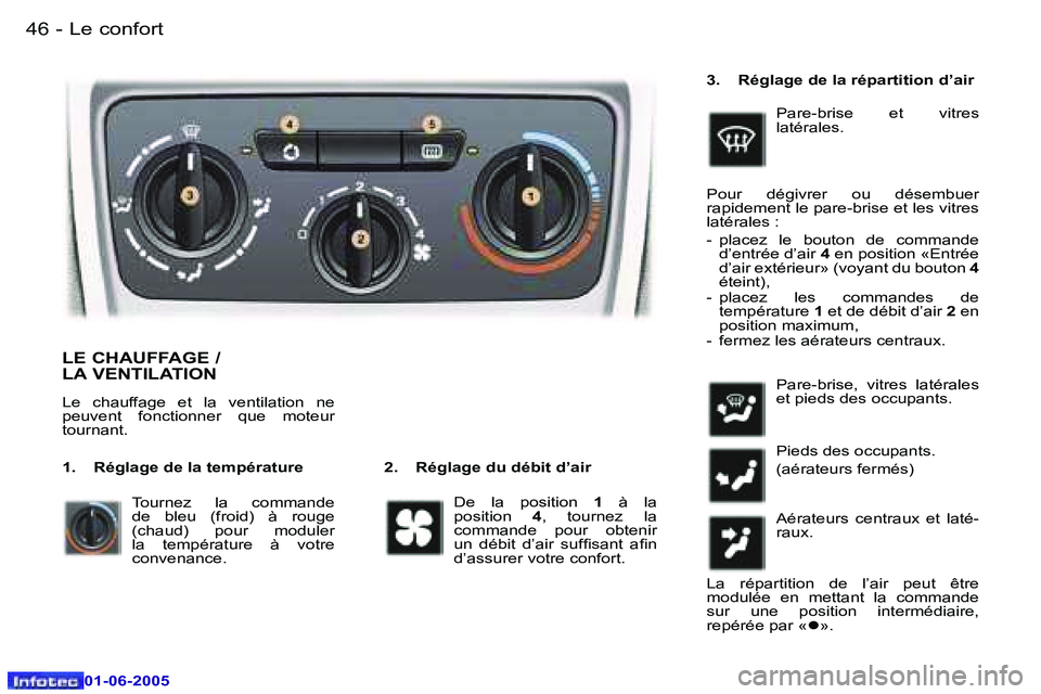 Peugeot 307 2005  Manuel du propriétaire (in French) �L�e� �c�o�n�f�o�r�t�4�6 �-
�0�1�-�0�6�-�2�0�0�5
�4�7�L�e� �c�o�n�f�o�r�t�-
�0�1�-�0�6�-�2�0�0�5
�L�E� �C�H�A�U�F�F�A�G�E� �/�  
�L�A� �V�E�N�T�I�L�A�T�I�O�N
�2�.�  �R�é�g�l�a�g�e� �d�u� �d�é�b�i�t�