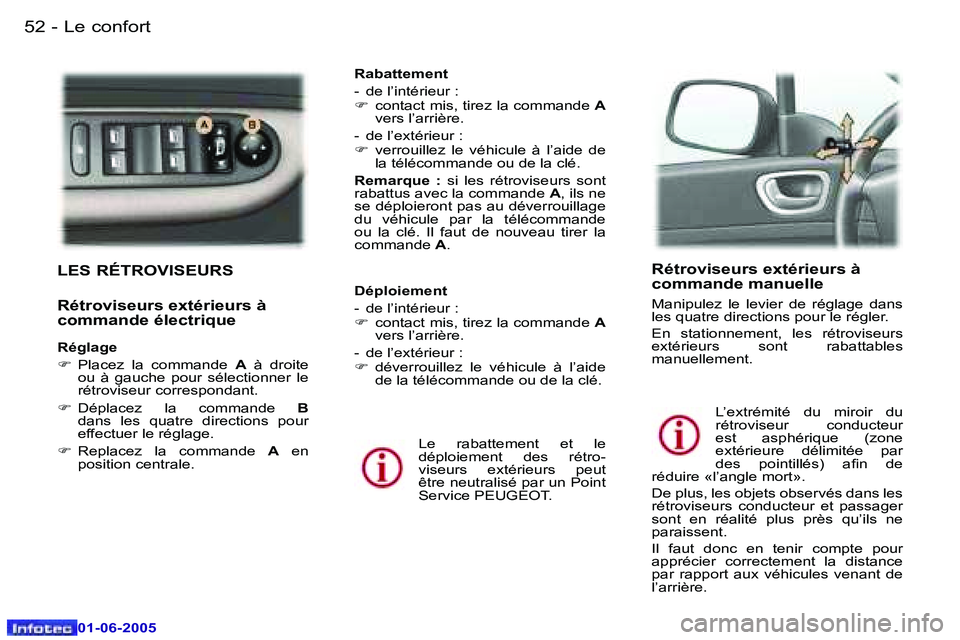 Peugeot 307 2005  Manuel du propriétaire (in French) �L�e� �c�o�n�f�o�r�t�5�2 �-
�0�1�-�0�6�-�2�0�0�5
�5�3�L�e� �c�o�n�f�o�r�t�-
�0�1�-�0�6�-�2�0�0�5
�L�E�S� �R�É�T�R�O�V�I�S�E�U�R�S
�R�é�t�r�o�v�i�s�e�u�r�s� �e�x�t�é�r�i�e�u�r�s� �à�  
�c�o�m�m�a�n