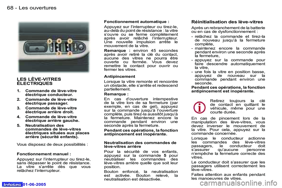 Peugeot 307 2005  Manuel du propriétaire (in French) �L�e�s� �o�u�v�e�r�t�u�r�e�s�6�8 �-
�0�1�-�0�6�-�2�0�0�5
�6�9�L�e�s� �o�u�v�e�r�t�u�r�e�s�-
�0�1�-�0�6�-�2�0�0�5
�L�E�S� �L�È�V�E�-�V�I�T�R�E�S�  
�É�L�E�C�T�R�I�Q�U�E�S
�1�.�  �C�o�m�m�a�n�d�e� �d�