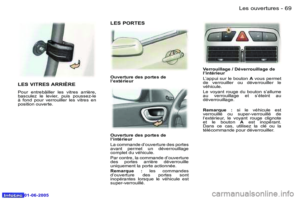 Peugeot 307 2005  Manuel du propriétaire (in French) �L�e�s� �o�u�v�e�r�t�u�r�e�s�6�8 �-
�0�1�-�0�6�-�2�0�0�5
�6�9�L�e�s� �o�u�v�e�r�t�u�r�e�s�-
�0�1�-�0�6�-�2�0�0�5
�O�u�v�e�r�t�u�r�e� �d�e�s� �p�o�r�t�e�s� �d�e�  
�l�’�i�n�t�é�r�i�e�u�r 
�L�a� �c�o