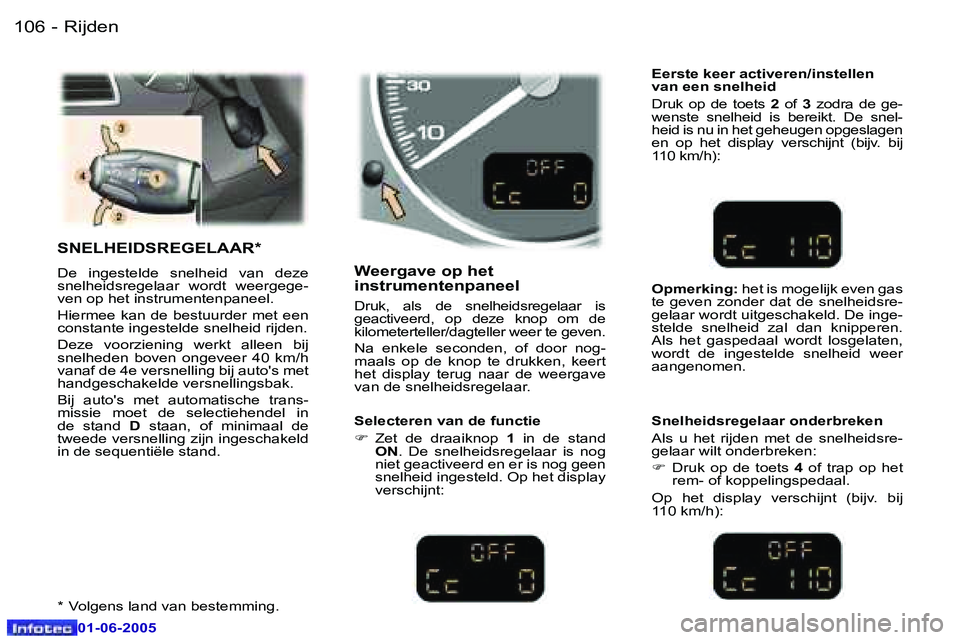 Peugeot 307 2005  Handleiding (in Dutch) �1�0�6 �-
�0�1�-�0�6�-�2�0�0�5
�1�0�7
�-
�0�1�-�0�6�-�2�0�0�5
�S�N�E�L�H�E�I�D�S�R�E�G�E�L�A�A�R�*
�D�e�  �i�n�g�e�s�t�e�l�d�e�  �s�n�e�l�h�e�i�d�  �v�a�n�  �d�e�z�e�  
�s�n�e�l�h�e�i�d�s�r�e�g�e�l�a�