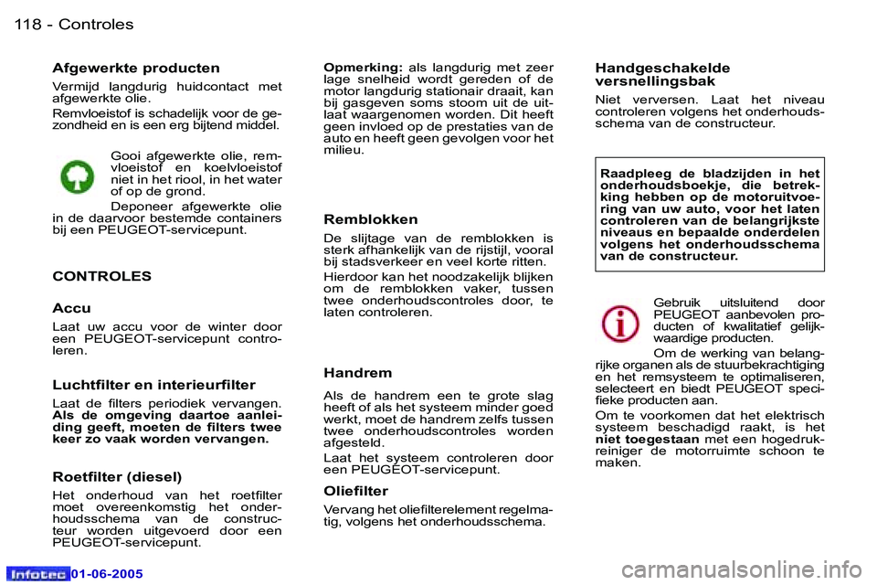 Peugeot 307 2005  Handleiding (in Dutch) �C�o�n�t�r�o�l�e�s�1�1�8 �-
�0�1�-�0�6�-�2�0�0�5
�A�f�g�e�w�e�r�k�t�e� �p�r�o�d�u�c�t�e�n
�V�e�r�m�i�j�d�  �l�a�n�g�d�u�r�i�g�  �h�u�i�d�c�o�n�t�a�c�t�  �m�e�t�  
�a�f�g�e�w�e�r�k�t�e� �o�l�i�e�. 
�R�