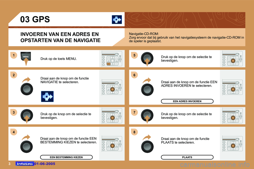 Peugeot 307 2005  Handleiding (in Dutch) �3�0�1�-�0�6�-�2�0�0�5�0�1�-�0�6�-�2�0�0�5
�0�3� �G�P�S�I�N�V�O�E�R�E�N� �V�A�N� �E�E�N� �A�D�R�E�S� �E�N�  
�O�P�S�T�A�R�T�E�N� �V�A�N� �D�E� �N�A�V�I�G�A�T�I�E
�D�r�u�k� �o�p� �d�e� �t�o�e�t�s� �M�E