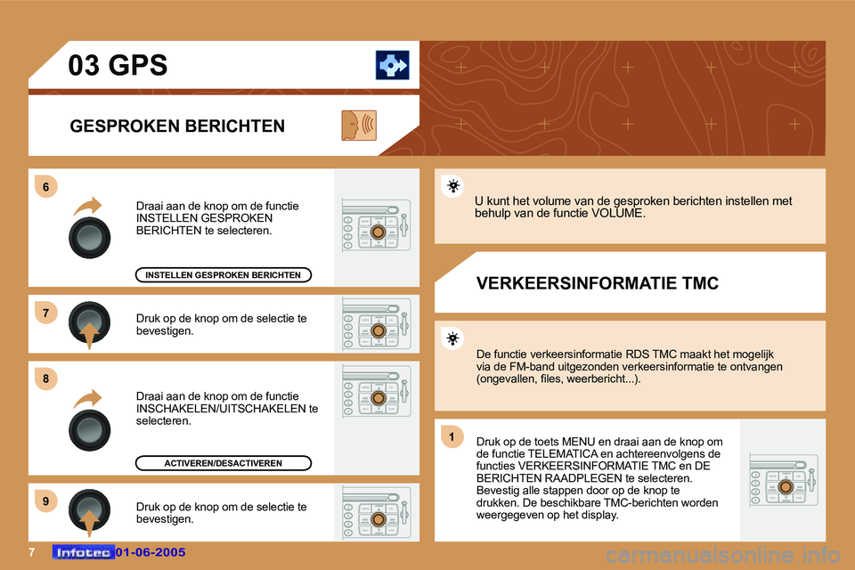 Peugeot 307 2005  Handleiding (in Dutch) �7�0�1�-�0�6�-�2�0�0�5�0�1�-�0�6�-�2�0�0�5
�D�r�u�k� �o�p� �d�e� �k�n�o�p� �o�m� �d�e� �s�e�l�e�c�t�i�e� �t�e�  
�b�e�v�e�s�t�i�g�e�n�.
�D�r�a�a�i� �a�a�n� �d�e� �k�n�o�p� �o�m� �d�e� �f�u�n�c�t�i�e� 