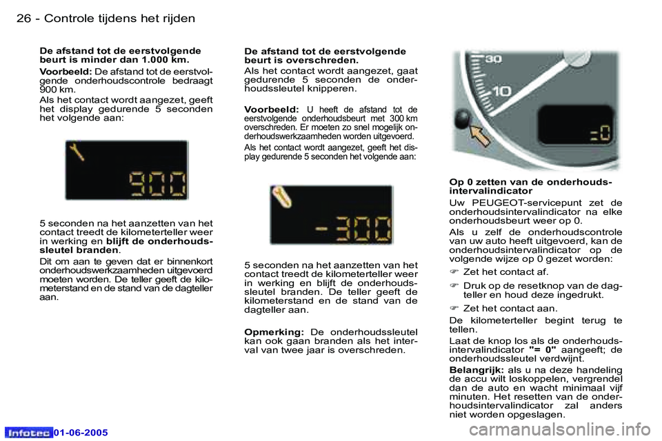 Peugeot 307 2005  Handleiding (in Dutch) �2�6 �-
�0�1�-�0�6�-�2�0�0�5
�2�7
�-
�0�1�-�0�6�-�2�0�0�5
�O�p� �0� �z�e�t�t�e�n� �v�a�n� �d�e� �o�n�d�e�r�h�o�u�d�s�- 
�i�n�t�e�r�v�a�l�i�n�d�i�c�a�t�o�r 
�U�w�  �P�E�U�G�E�O�T�-�s�e�r�v�i�c�e�p�u�n�