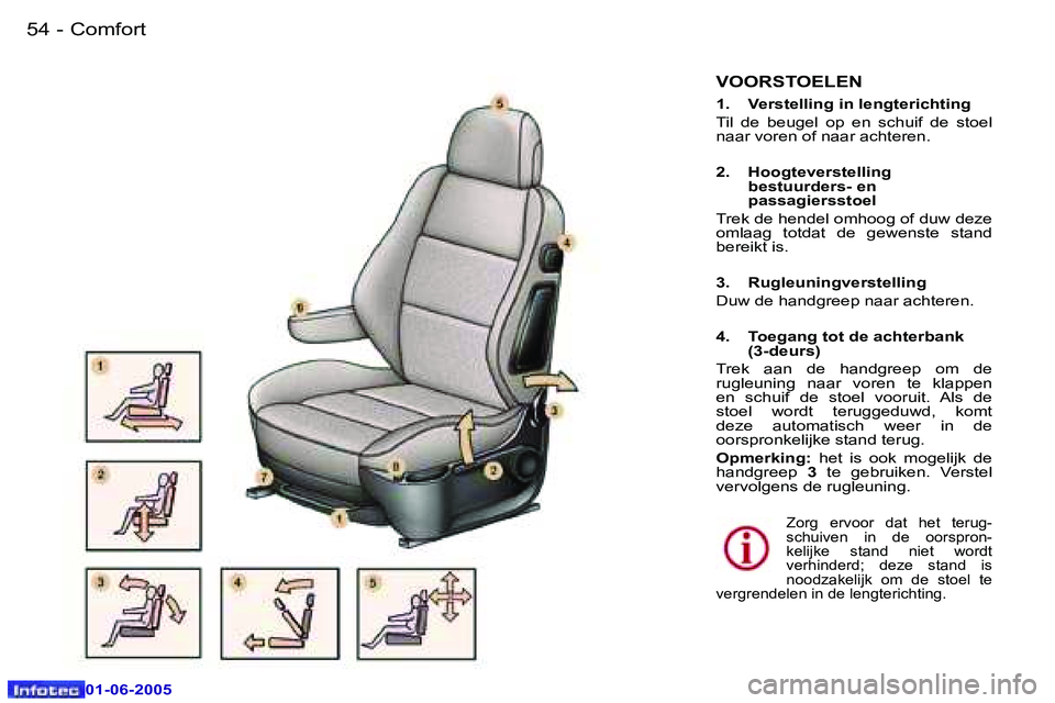 Peugeot 307 2005  Handleiding (in Dutch) �5�4 �-
�0�1�-�0�6�-�2�0�0�5
�5�5
�-
�0�1�-�0�6�-�2�0�0�5
�V�O�O�R�S�T�O�E�L�E�N
�1�.�  �V�e�r�s�t�e�l�l�i�n�g� �i�n� �l�e�n�g�t�e�r�i�c�h�t�i�n�g 
�T�i�l�  �d�e�  �b�e�u�g�e�l�  �o�p�  �e�n�  �s�c�h�