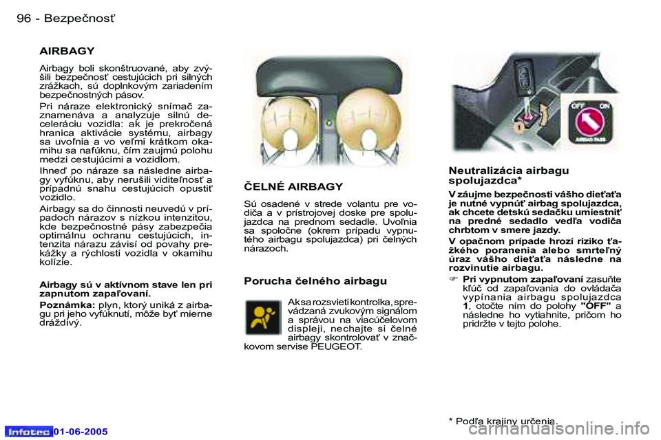 Peugeot 307 2005  Užívateľská príručka (in Slovak) �9�6 �-
�0�1�-�0�6�-�2�0�0�5
�9�7
�-
�0�1�-�0�6�-�2�0�0�5
�A�I�R�B�A�G�Y
�A�i�r�b�a�g�y�  �b�o�l�i�  �s�k�o�n�š�t�r�u�o�v�a�n�é�,�  �a�b�y�  �z�v�ý�- 
�š�i�l�i�  �b�e�z�p�e�č�n�o�s"�  �c�e�s�t�u