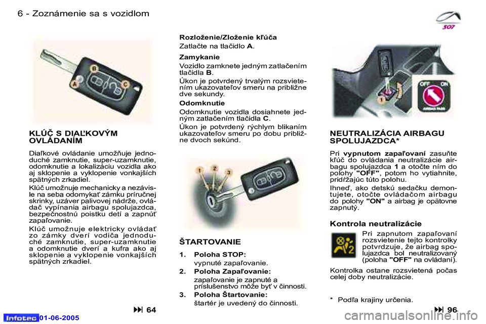 Peugeot 307 2005  Užívateľská príručka (in Slovak) �6 �-
�0�1�-�0�6�-�2�0�0�5
�7
�-
�0�1�-�0�6�-�2�0�0�5
�Z�o�z�n�á�m�e�n�i�e� �s�a� �s� �v�o�z�i�d�l�o�m
�K�L�Ú�Č� �S� �D�I�A,�K�O�V�Ý�M�  
�O�V�L�Á�D�A�N�Í�M
�D�i�a-�k�o�v�é�  �o�v�l�á�d�a�n�
