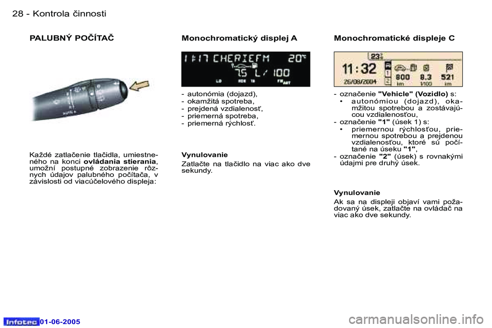 Peugeot 307 2005  Užívateľská príručka (in Slovak) �2�8 �-
�0�1�-�0�6�-�2�0�0�5
�2�9
�-
�0�1�-�0�6�-�2�0�0�5
�P�A�L�U�B�N�Ý� �P�O�Č�Í�T�A�Č�M�o�n�o�c�h�r�o�m�a�t�i�c�k�ý� �d�i�s�p�l�e�j� �A
�-�  �a�u�t�o�n�ó�m�i�a� �(�d�o�j�a�z�d�)�, 
�-�  �o�k�