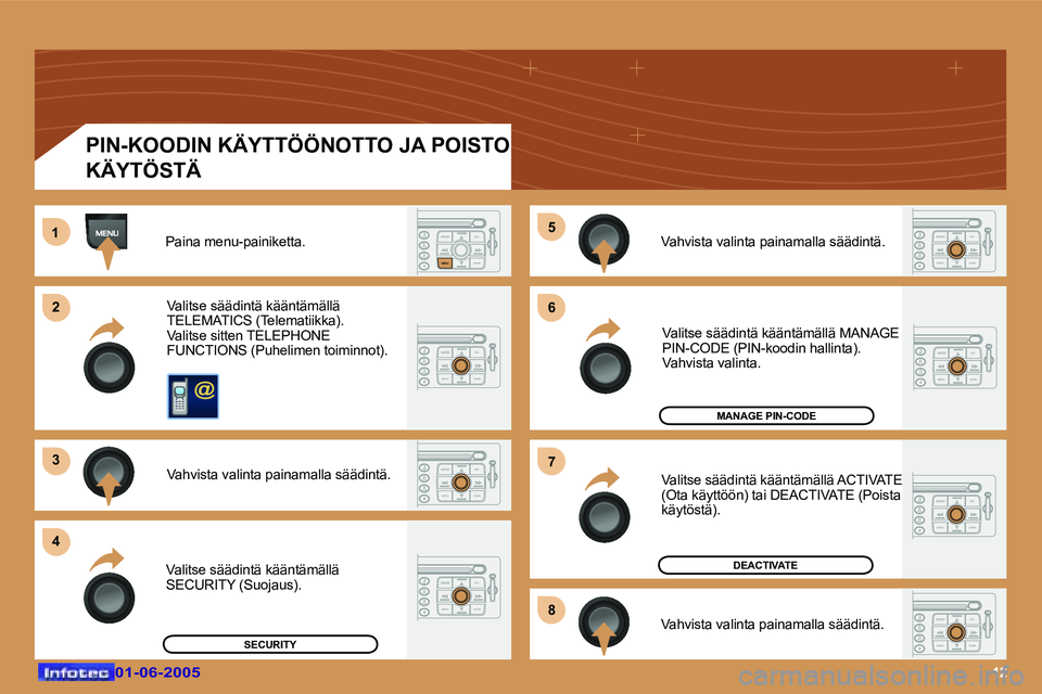 Peugeot 307 2005  Omistajan käsikirja (in Finnish) �1�2�0�1�-�0�6�-�2�0�0�5�0�1�-�0�6�-�2�0�0�5
�P�a�i�n�a� �m�e�n�u�-�p�a�i�n�i�k�e�t�t�a�.�V�a�l�i�t�s�e� �s�ä�ä�d�i�n�t�ä� �k�ä�ä�n�t�ä�m�ä�l�l�ä�  
�T�E�L�E�M�A�T�I�C�S� �(�T�e�l�e�m�a�t�i�i�
