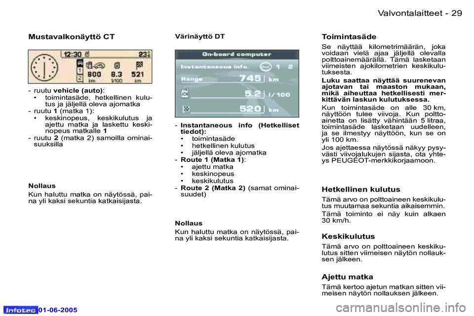 Peugeot 307 2005  Omistajan käsikirja (in Finnish) �2�8 �-
�0�1�-�0�6�-�2�0�0�5
�2�9
�-
�0�1�-�0�6�-�2�0�0�5
�V�ä�r�i�n�ä�y�t�t�ö� �D�T
�-�  �I�n�s�t�a�n�t�a�n�e�o�u�s�  �i�n�f�o�  �(�H�e�t�k�e�l�l�i�s�e�t�  
�t�i�e�d�o�t�)�: 
�•�  �t�o�i�m�i�n�t