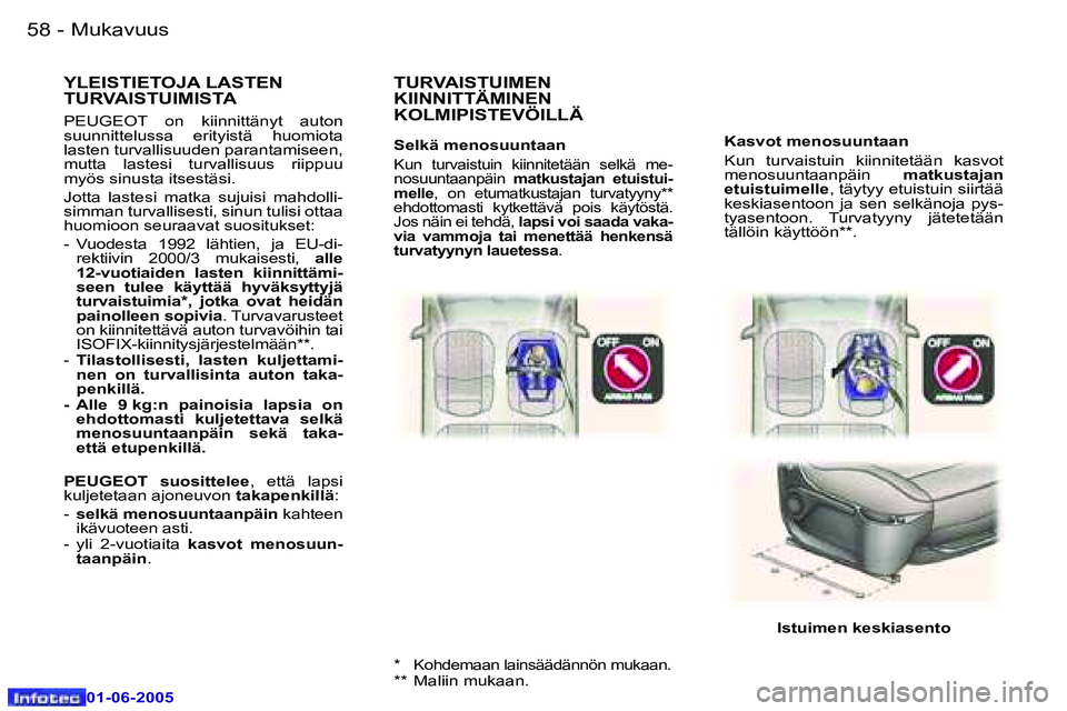 Peugeot 307 2005  Omistajan käsikirja (in Finnish) �M�u�k�a�v�u�u�s�5�8 �-
�0�1�-�0�6�-�2�0�0�5
�5�9�M�u�k�a�v�u�u�s�-
�0�1�-�0�6�-�2�0�0�5
�K�a�s�v�o�t� �m�e�n�o�s�u�u�n�t�a�a�n 
�K�u�n�  �t�u�r�v�a�i�s�t�u�i�n�  �k�i�i�n�n�i�t�e�t�ä�ä�n�  �k�a�s�v