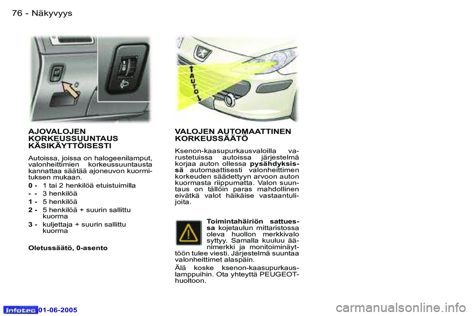 Peugeot 307 2005  Omistajan käsikirja (in Finnish) �7�6 �-
�0�1�-�0�6�-�2�0�0�5
�7�7
�-
�0�1�-�0�6�-�2�0�0�5
�A�J�O�V�A�L�O�J�E�N�  
�K�O�R�K�E�U�S�S�U�U�N�T�A�U�S� 
�K�Ä�S�I�K�Ä�Y�T�T�Ö�I�S�E�S�T�I
�A�u�t�o�i�s�s�a�,� �j�o�i�s�s�a� �o�n� �h�a�l�o�