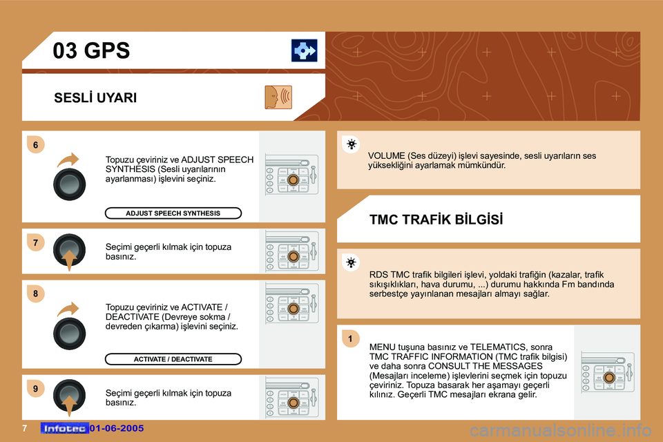 Peugeot 307 2005  Kullanım Kılavuzu (in Turkish) �7
�6 
�7 
�8 
�9�1
�0�1�-�0�6�-�2�0�0�5�0�1�-�0�6�-�2�0�0�5
�S�e�ç�i�m�i� �g�e�ç�e�r�l�i� �k�ı�l�m�a�k� �i�ç�i�n� �t�o�p�u�z�a�  
�b�a�s�ı�n�ı�z�.
�T�o�p�u�z�u� �ç�e�v�i�r�i�n�i�z� �v�e� �A�D�