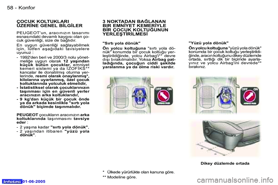 Peugeot 307 2005  Kullanım Kılavuzu (in Turkish) �5�8 �-
�0�1�-�0�6�-�2�0�0�5
�5�9
�-
�0�1�-�0�6�-�2�0�0�5
�"�Y�ü�z�ü� �y�o�l�a� �d�ö�n�ü�k�" 
�Ö�n� �y�o�l�c�u� �k�o�l�t�u�ğ�u�n�a
� �"�y�ü�z�ü� �y�o�l�a� �d�ö�n�ü�k�"� 
�k�o