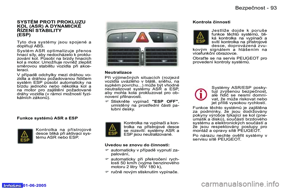 Peugeot 307 2005  Návod k obsluze (in Czech) �9�2 �-
�0�1�-�0�6�-�2�0�0�5
�9�3
�-
�0�1�-�0�6�-�2�0�0�5
�S�Y�S�T�É�M� �P�R�O�T�I� �P�R�O�K�L�U�Z�U�  
�K�O�L� �(�A�S�R�)� �A� �D�Y�N�A�M�I�C�K�É� 
�Í�Z�E�N�Í� �S�T�A�B�I�L�I�T�Y� �(�E�S�P�)
�T