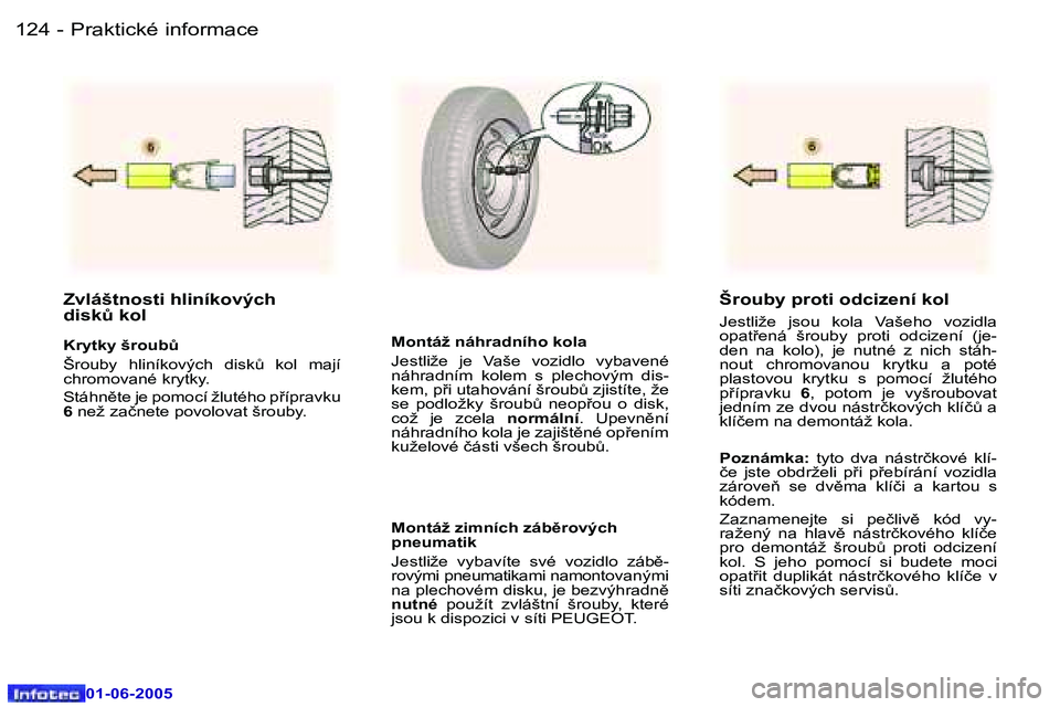 Peugeot 307 2005  Návod k obsluze (in Czech) �1�2�4 �-
�0�1�-�0�6�-�2�0�0�5
�1�2�5
�-
�0�1�-�0�6�-�2�0�0�5
�Z�v�l�á�š�t�n�o�s�t�i� �h�l�i�n�í�k�o�v�ý�c�h�  
�d�i�s�kA� �k�o�l
�K�r�y�t�k�y� �š�r�o�u�bA 
�Š�r�o�u�b�y�  �h�l�i�n�í�k�o�v�ý