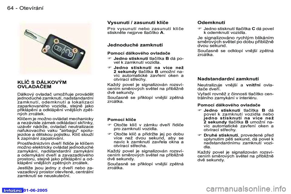 Peugeot 307 2005  Návod k obsluze (in Czech) �6�4 �-
�0�1�-�0�6�-�2�0�0�5
�6�5
�-
�0�1�-�0�6�-�2�0�0�5
�K�L�Í�Č� �S� �D�Á�L�K�O�V�Ý�M�  
�O�V�L�A�D�A�Č�E�M
�D�á�l�k�o�v�ý�  �o�v�l�a�d�a�č�  �u�m�o�ž3�u�j�e�  �p�r�o�v�á�d)�t�  
�j�e�d