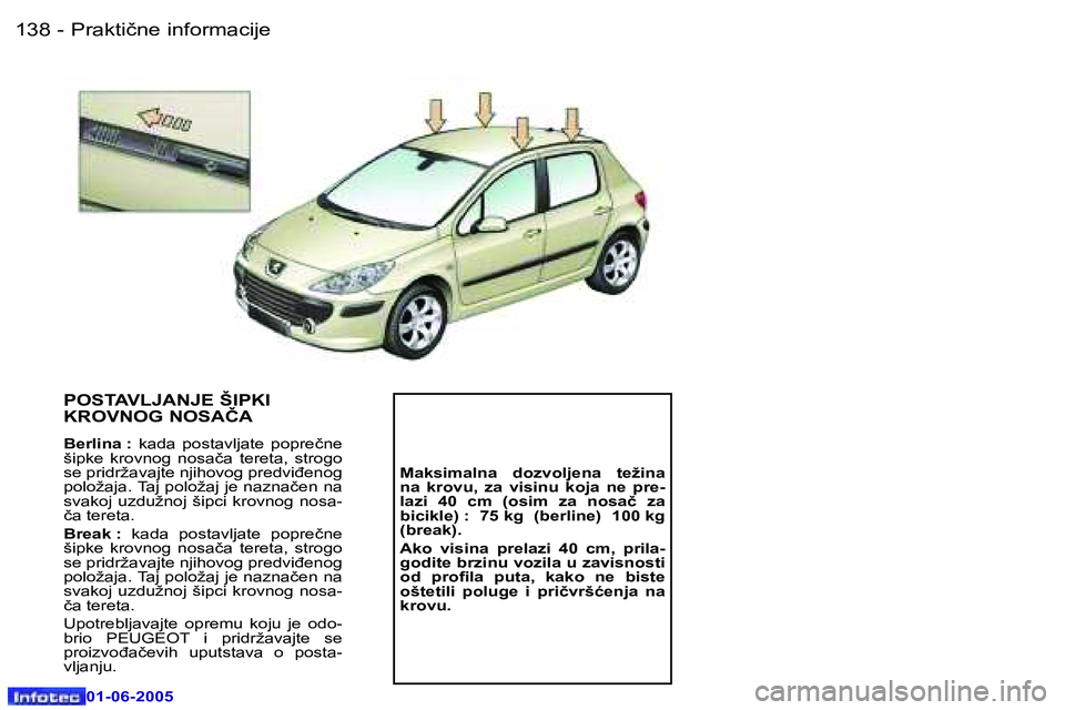 Peugeot 307 2005  Упутство за употребу (in Serbian) �P�r�a�k�t�i�č�n�e� �i�n�f�o�r�m�a�c�i�j�e� �1�3�8 �-
�0�1�-�0�6�-�2�0�0�5
�1�3�9�P�r�a�k�t�i�č�n�e� �i�n�f�o�r�m�a�c�i�j�e� �-
�0�1�-�0�6�-�2�0�0�5
�P�O�S�T�A�V�L�J�A�N�J�E� �Š�I�P�K�I�  
�K�R�O�V