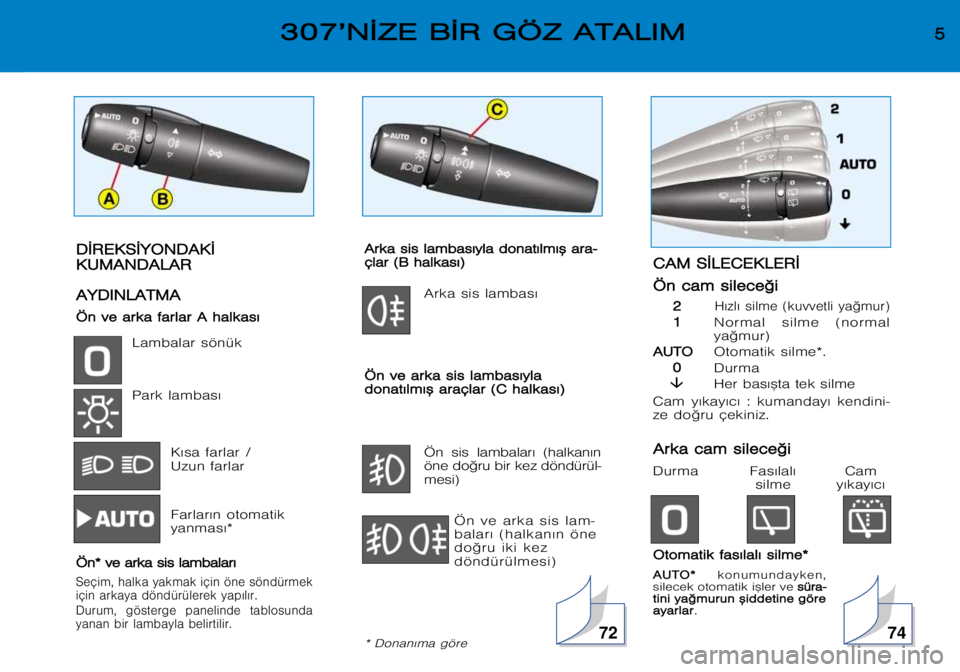 Peugeot 307 2002  Kullanım Kılavuzu (in Turkish) D
D ¬
¬ R
R E
E K
K S
S ¬
¬ Y
Y O
O N
N D
D A
A K
K ¬
¬
K
K U
U M
M A
A N
N D
D A
A L
L A
A R
R
A
A Y
Y D
D I
I N
N L
L A
A T
T M
M A
A
Ö
Ö n
n  vv e
e  aa r
r k
k a
a  ffa
a r
r l
l a
a r
r  