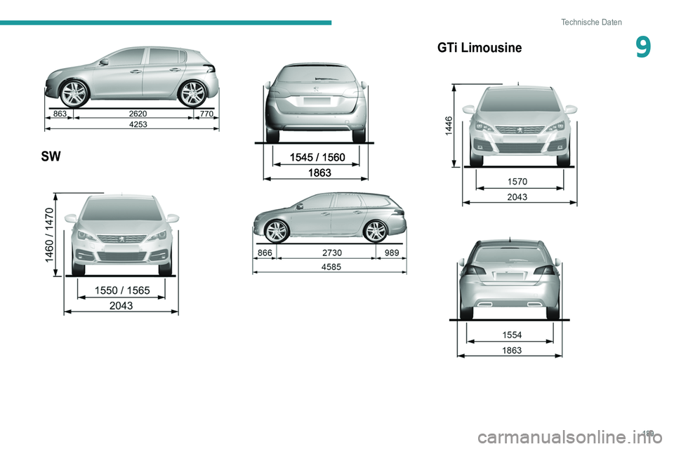 Peugeot 308 2021 Betriebsanleitung (in German) 189
Technische Daten
9
SW
GTi Limousine Peugeot 308 2021 Betriebsanleitung (in German) 189
Technische Daten
9
SW
GTi Limousine