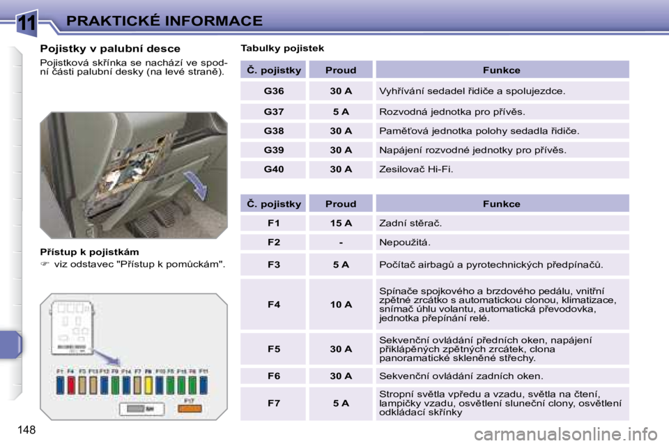 Peugeot 308 2007.5  Návod k obsluze (in Czech) 11
�1�4�8
PRAKTICKÉ INFORMACE
�P�o�j�i�s�t�k�y� �v� �p�a�l�u�b�n�í� �d�e�s�c�e
�P�o�j�i�s�t�k�o�v�á� �s�k9�í�n�k�a� �s�e� �n�a�c�h�á�z�í� �v�e� �s�p�o�d�-�n�í� �č�á�s�t�i� �p�a�l�u�b�n�í� �